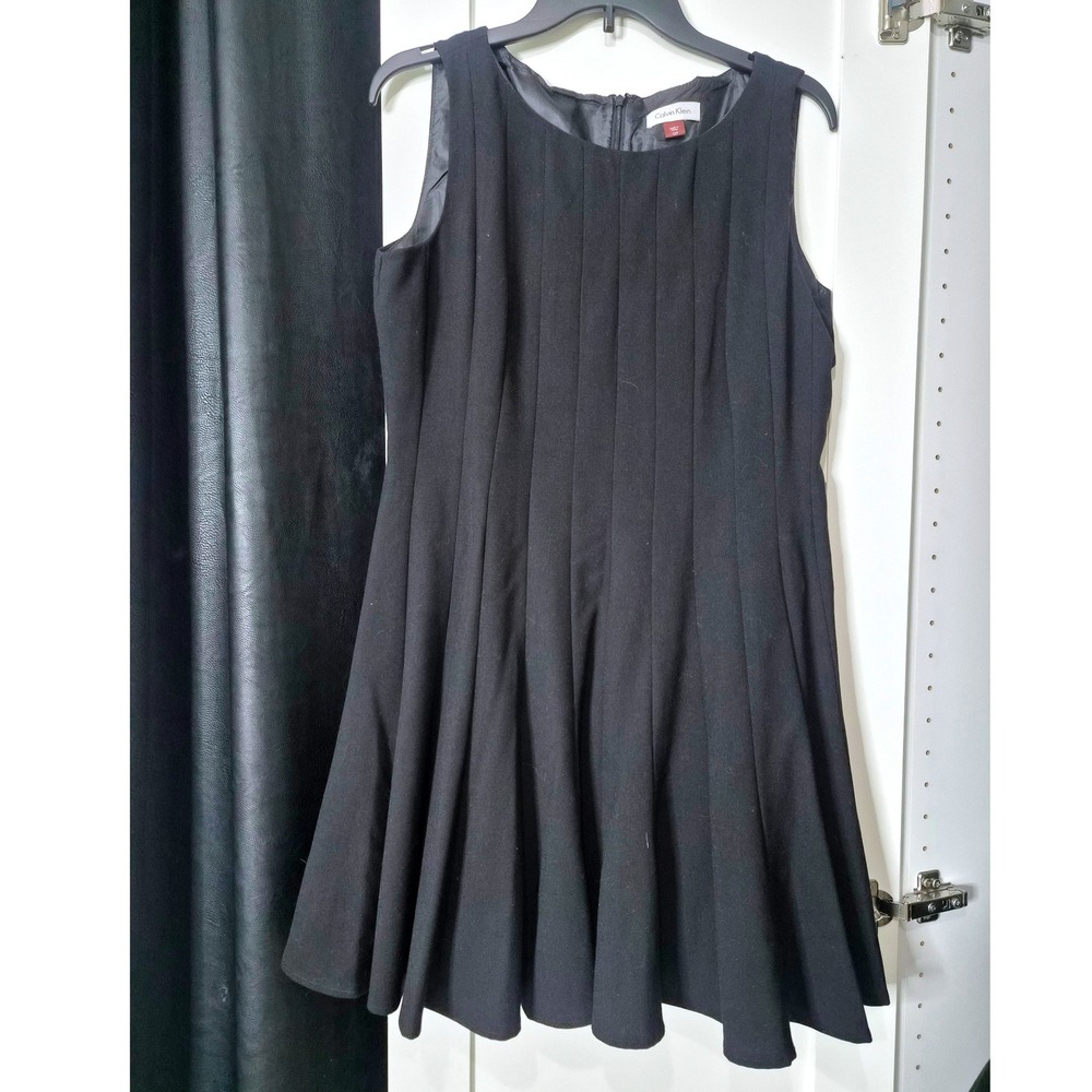 Calvin Klein Black Pintuck‎ Fit and Flare Sleeveless Dress 12P Petite
